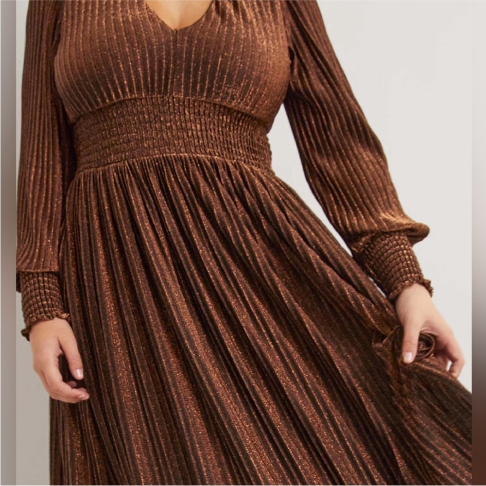 NWT Boden Copper Plunge Neck Bishop Sleeve Gown 12